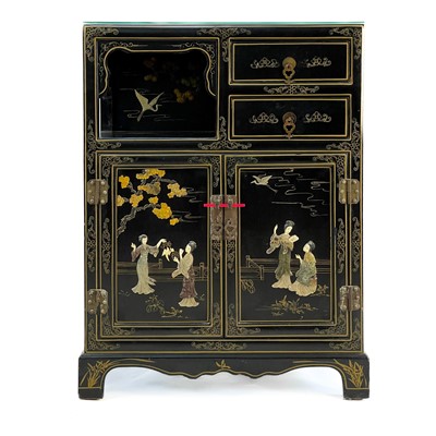 Lot 464 - A Chinese black lacquered cabinet, 20th century.