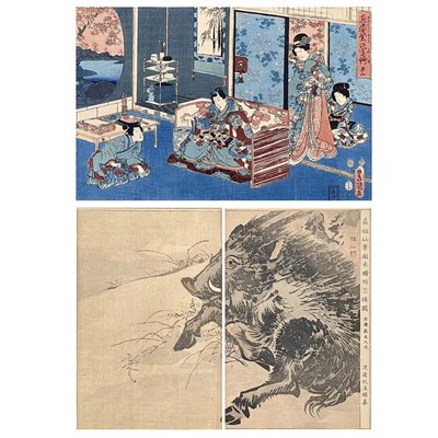 Lot 294 - A Japanese print depicting a wild boar.