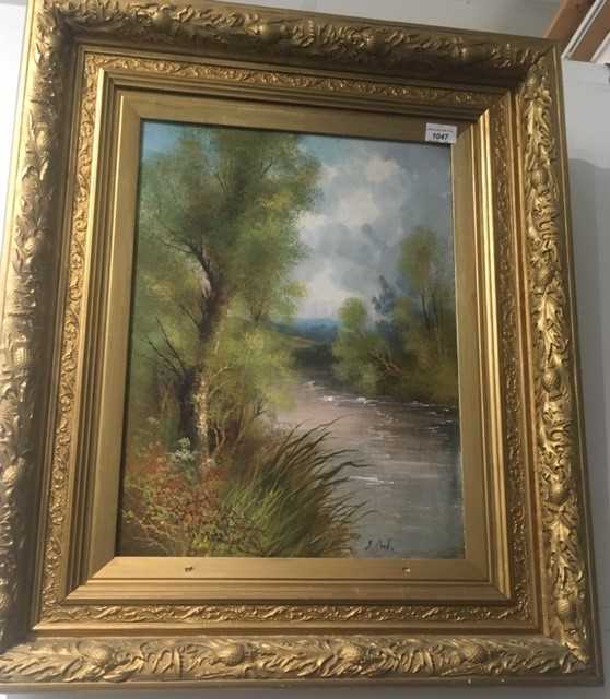 Lot 1047 - J COOK A pair of river landscapes Oil on...