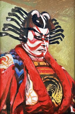 Lot 1257 - An oil on board painting of a Japanese Kabuki Actor, by Joan Riley, (1920-2015)