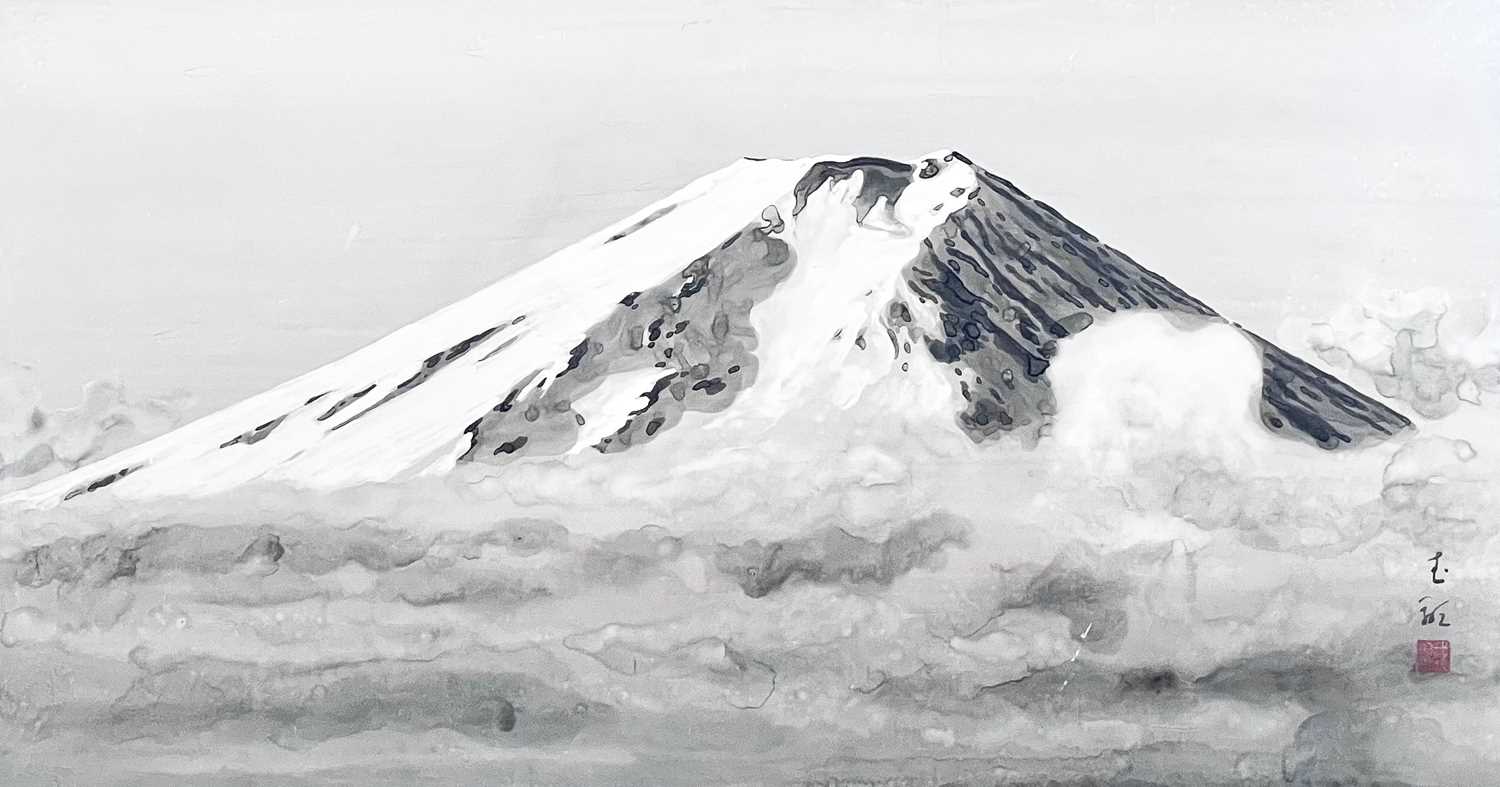 Lot 339 - A large Japanese watercolour of Mount Fuji, by Shûson Kono, signed.