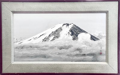 Lot 339 - A large Japanese watercolour of Mount Fuji, by Shûson Kono, signed.