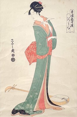 Lot 333 - A Japanese watercolour of a geisha, early 20th century.