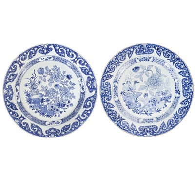 Lot 265 - A near pair of Chinese blue and white porcelain plates, 18th century.