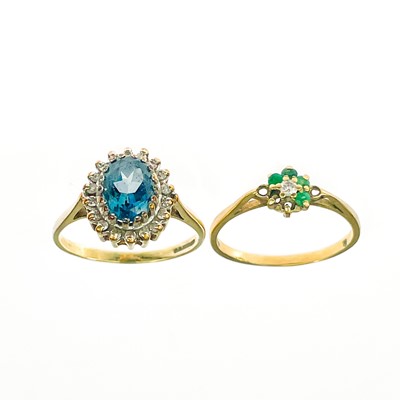 Lot 299 - Two 9ct hallmarked gold diamond and gem set rings..