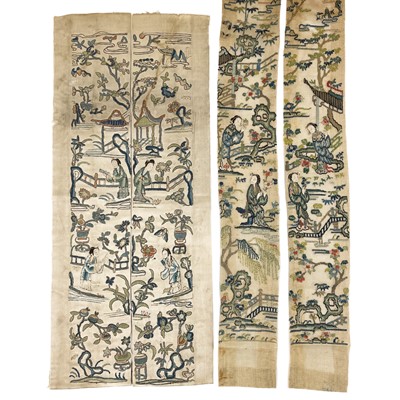 Lot 160 - Two pairs of Chinese silk embroidered sleeve bands, early 20th century.