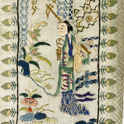 Lot 188 - Three Chinese silk embroidered sleeve bands,, 19th century.