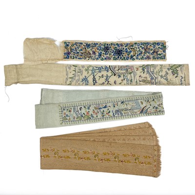 Lot 188 - Three Chinese silk embroidered sleeve bands,, 19th century.