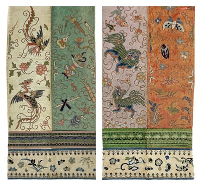 Lot 189 - Two Chinese silk embroided sleeve bands, 19th century.