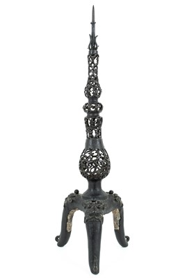 Lot 98 - A Chinese bronze altar candlestick, probably Ming Dynasty, 17th century.