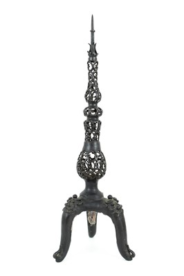 Lot 98 - A Chinese bronze altar candlestick, probably Ming Dynasty, 17th century.