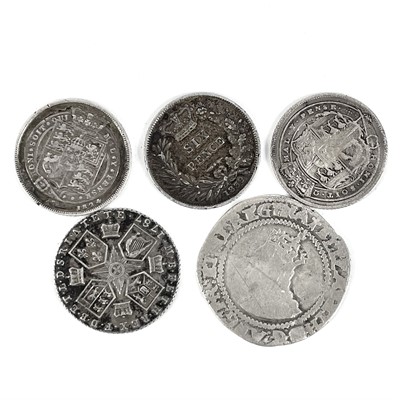 Lot 64 - Sixpences - Queen Elizabeth I to Queen Victoria (total 5 coins)