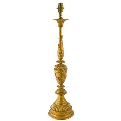 Lot 139 - An early 20th gold painted cast metal table lamp.