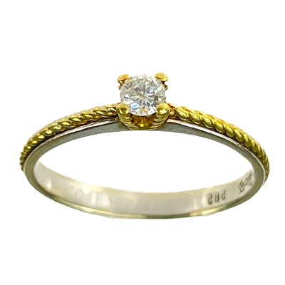 Lot 142 - A modern 14ct yellow and white gold 0.10ct diamond solitaire ring.