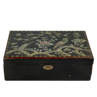 Lot 271 - A Japanese black lacquered writing slope, circa 1900.