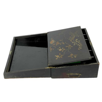 Lot 271 - A Japanese black lacquered writing slope, circa 1900.