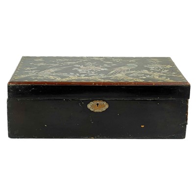 Lot 271 - A Japanese black lacquered writing slope, circa 1900.