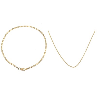 Lot 165 - A high purity gold ankle bracelet and a broken 9ct necklace.