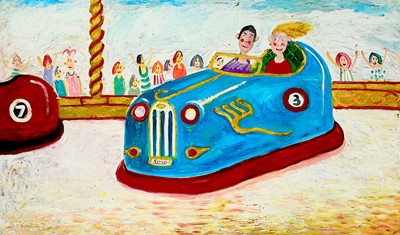 Lot 128 - A large hand-painted bumper car sign by Simeon  Stafford.