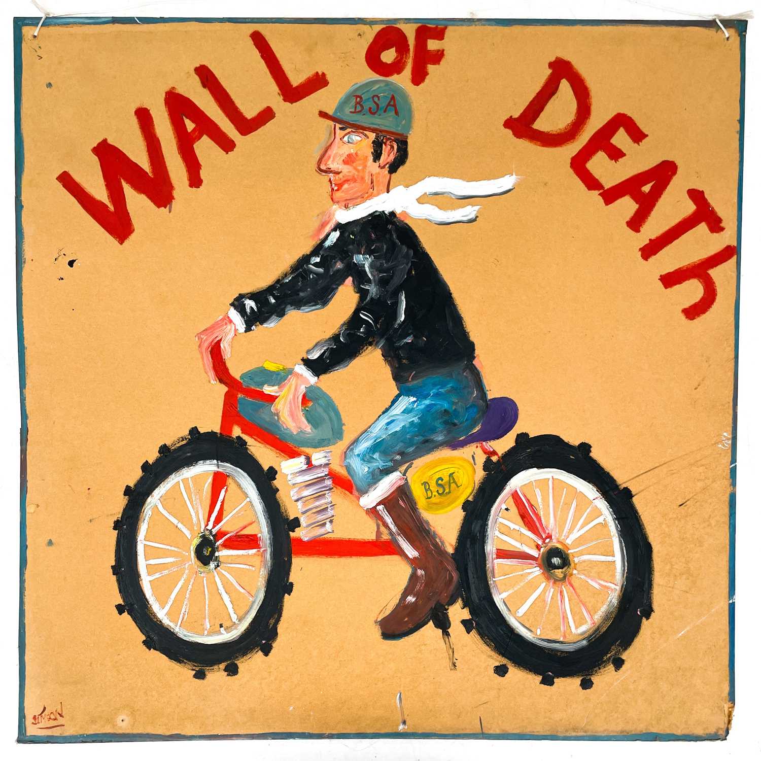 Lot 409 - A hand-painted wall of death sign by Simeon Stafford.