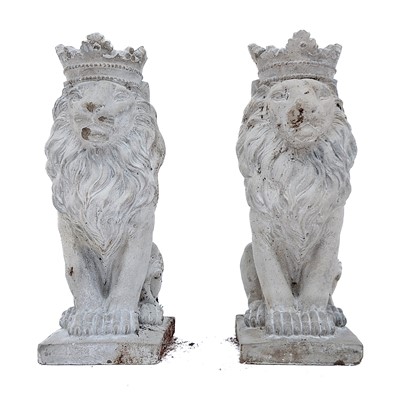 Lot 375 - A pair of reconstituted stone lions.