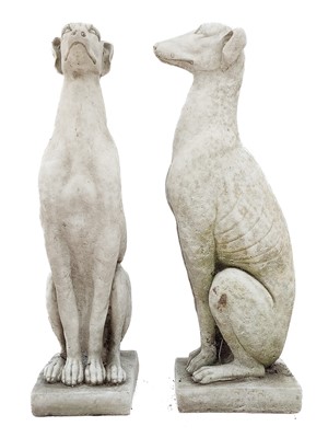 Lot 374 - A pair of reconstituted stone whippets.