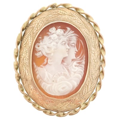 Lot 175 - A 9ct rose gold mounted shell cameo brooch.