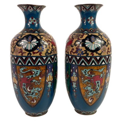 Lot 1194 - A pair of Japanese cloisonne vases, Meiji period.