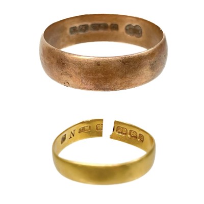 Lot 181 - A Victorian 22ct gold broken band ring and an Edwardian 9ct rose gold band ring.