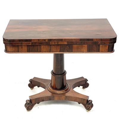 Lot 653 - A William IV rosewood fold top card table.