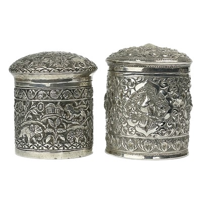 Lot 122 - Two Indian silver lidded pots, circa 1900.