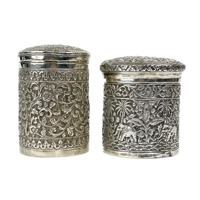 Lot 124 - Two Indian silver lidded pots, circa 1900.