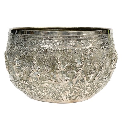 Lot 297 - A large Burmese Thabeik silver bowl, circa 1900.