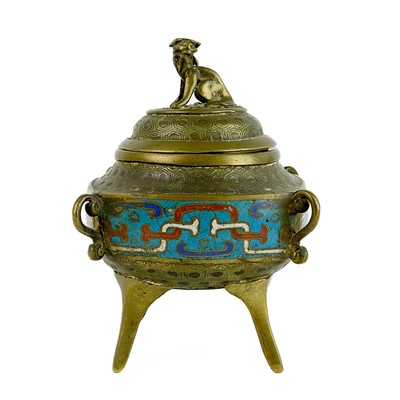 Lot 299 - A Chinese polished bronze and champleve incense burner.