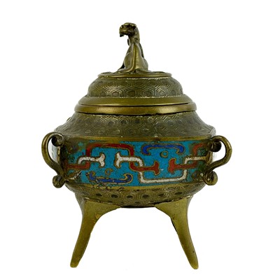 Lot 299 - A Chinese polished bronze and champleve incense burner.