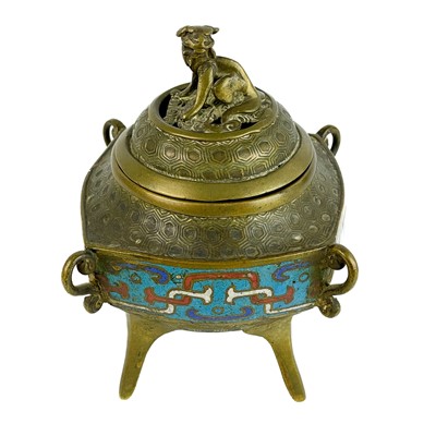 Lot 299 - A Chinese polished bronze and champleve incense burner.
