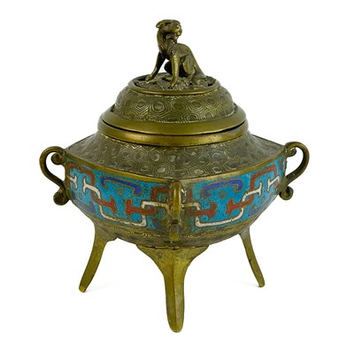 Lot 299 - A Chinese polished bronze and champleve incense burner.