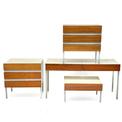 Lot 649 - A mid-century teak, painted aluminium and laminate part bedroom suite.