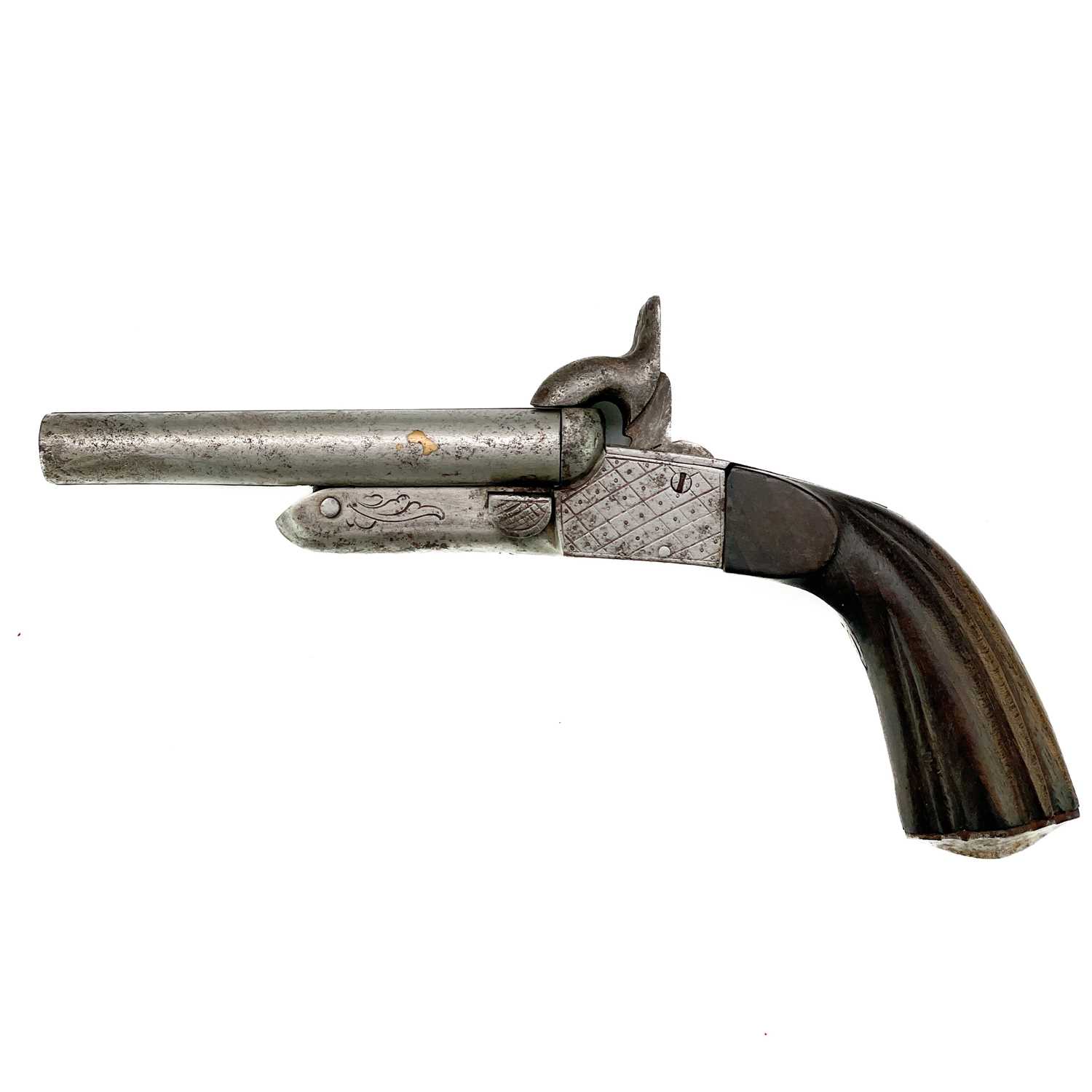 Lot 285 - A Continental pin fire double barrel pistol.