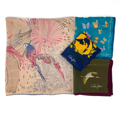 Lot 624 - Cornelia James - four various printed silk scarves.