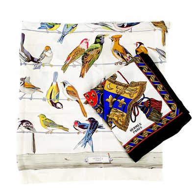 Lot 609 - Hermes - two vintage printed silk scarves.