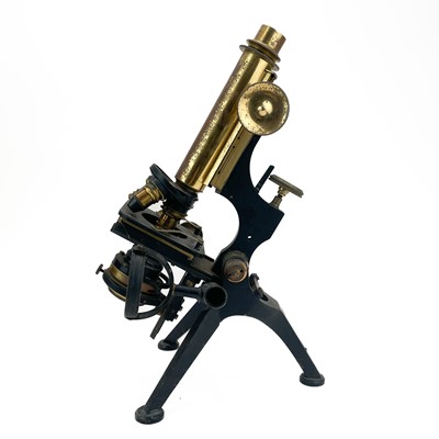 Lot 327 - A W Watson & Sons brass and black Japanned compound microscope.