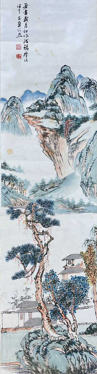 Lot 34 - A Chinese coloured lithograph scroll, 20th