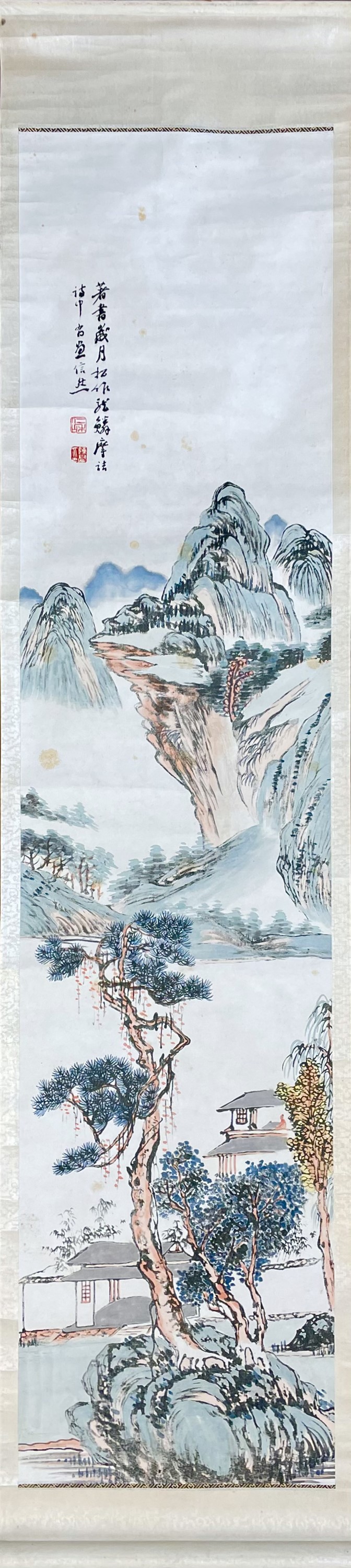 Lot 34 - A Chinese coloured lithograph scroll, 20th