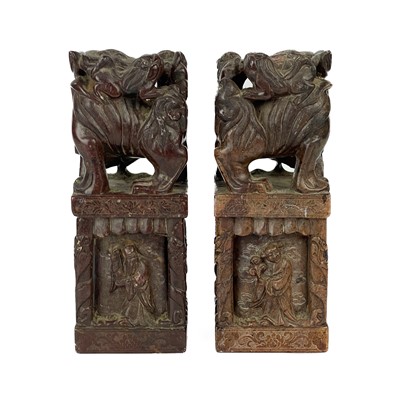 Lot 355 - A pair of Chinese carved soapstone seals.