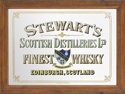 Lot 146 - A large Stewart's Scottish Distilleries Finest Whisky Edinburgh, Scotland advertising mirror.