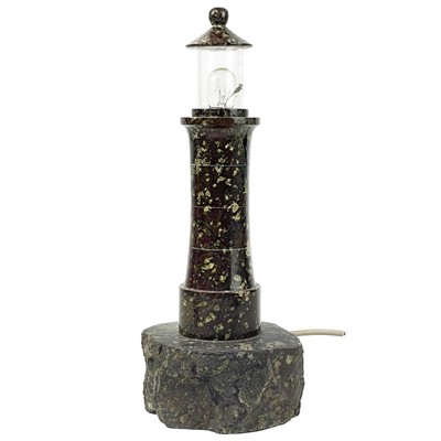 Lot 227 - A cornish turned serpentine lighthouse table lamp.