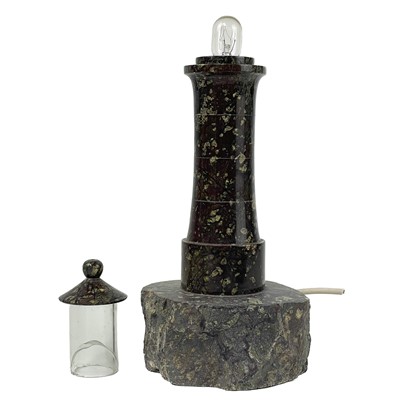 Lot 227 - A cornish turned serpentine lighthouse table lamp.
