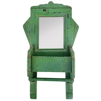 Lot 139 - A Turkish green painted shaving mirror, circa 1900.