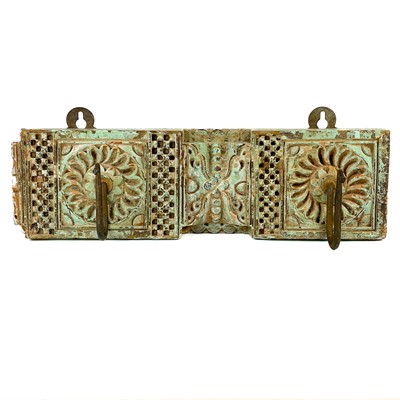 Lot 149 - An Indian painted carved wood hanging hall rack, 19th century.